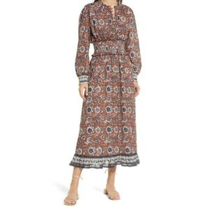 Cleobella Vickie Long Sleeve Organic Cotton Maxi Dress Sienna Floral Smock Sz S